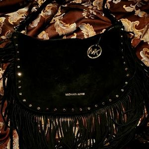 Used Rare Black Suede fringe Michael Kors Handbag